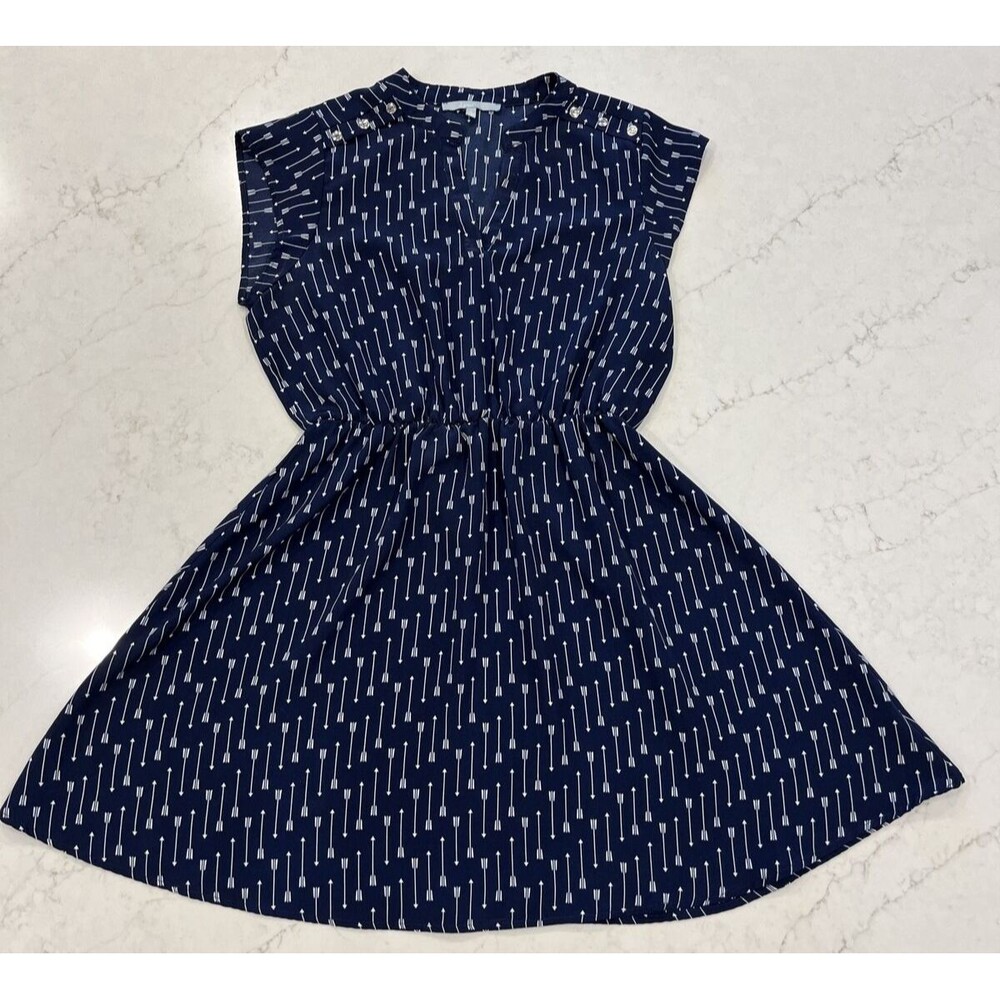 Sweet Rain Womens Dress Navy White Arrows Knee Length A Line Cap Sleeves Sz L